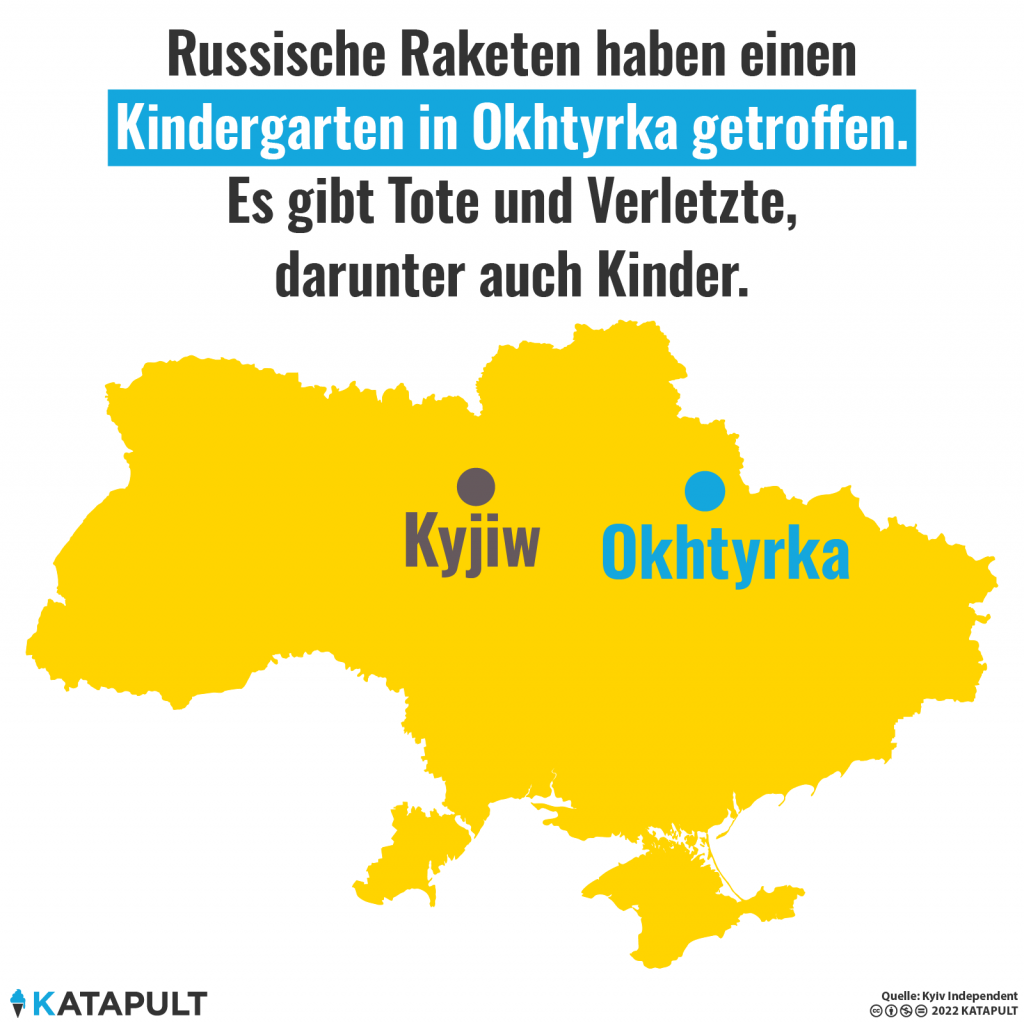 Russische Raketen treffen Kindergarten im ukrainischen Okhtyrka